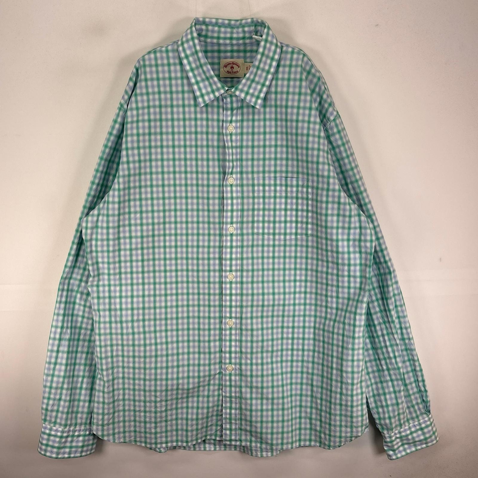 古着 ブルックスブラザーズ Brooks Brothers 長袖シャツ 胸ポケット 2XL  グリーン系 チェック メンズ