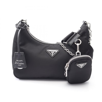 プラダ PRADA Re-Edition 2005 ショルダーバッグ バッグ ナイロン サフィアーノレザー レディース ブラック系 1BH204 【中古】