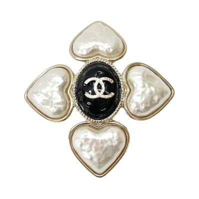 CHANEL シャネル ハート ブローチ ココマーク フェイクパール AB7517 ゴールド×ホワイト×ブラック