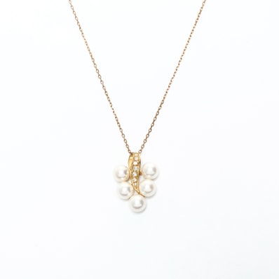 【最終値下げ】 MIKIMOTO ミキモト K18YG パール 約6-7mm ダイアモンド ネックレス【中古】