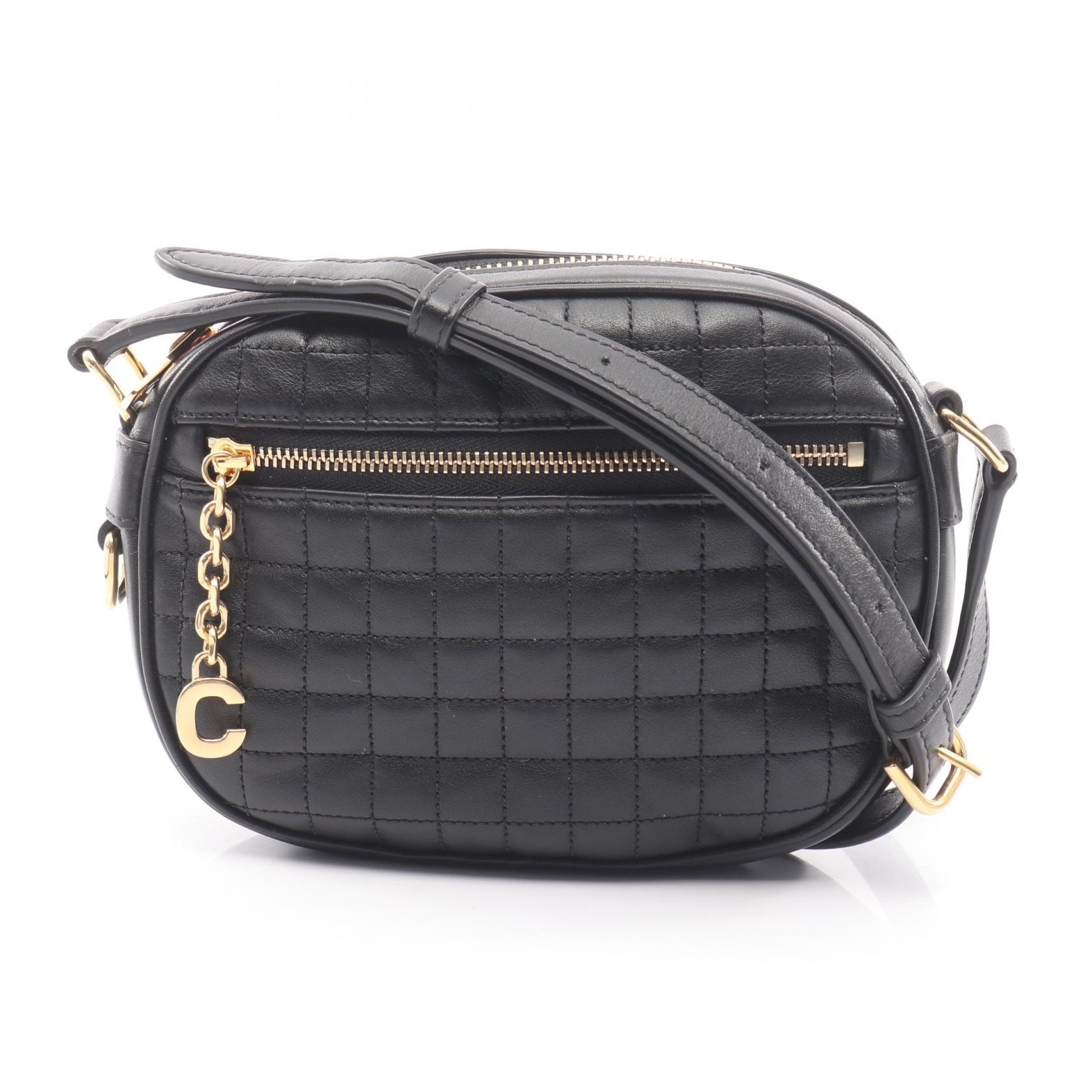 セリーヌ CELINE C セー チャーム スモール ショルダーバッグ バッグ レザー レディース ブラック系 188363BFH 【中古】