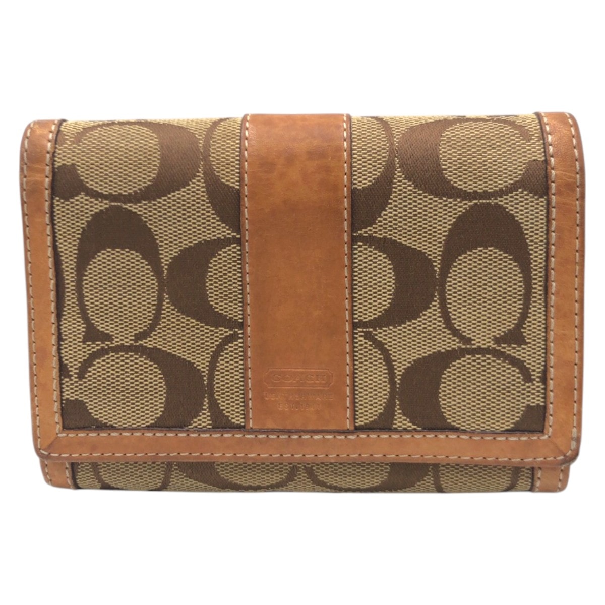 COACH コーチ シグネチャー ブラウン キャンバス レザー/ 二つ折り財布 折り財布 コンパクトウォレット 600291 【中古】