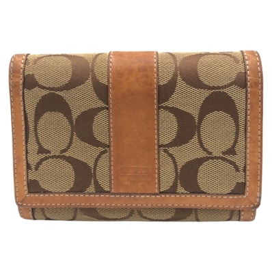 COACH コーチ シグネチャー ブラウン キャンバス レザー/ 二つ折り財布 折り財布 コンパクトウォレット 600291 【中古】