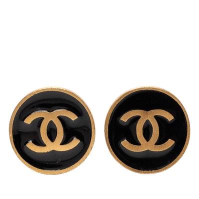 シャネル ココマーク イヤリング 01P ゴールド ブラック メッキ エナメル レディース CHANEL 【中古】