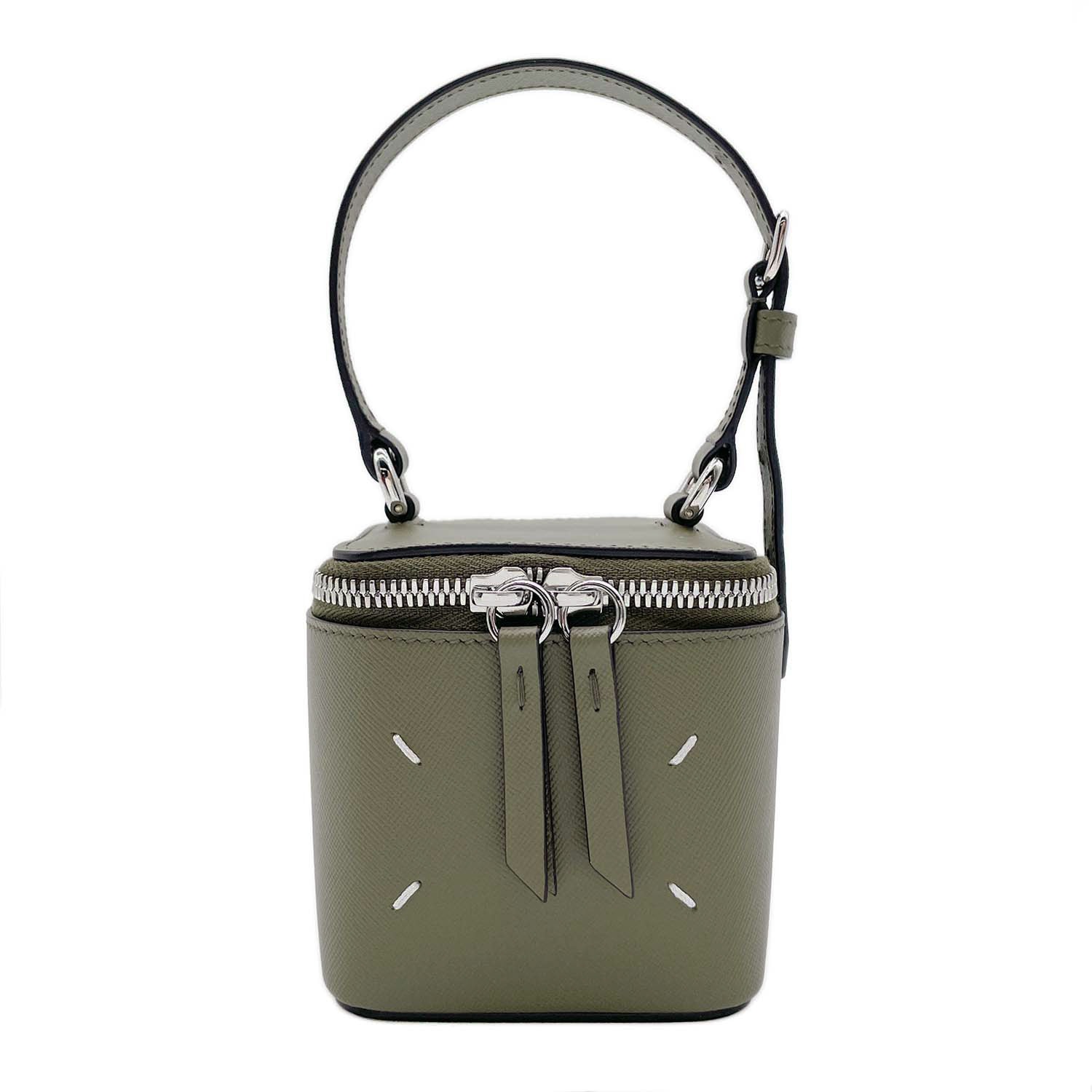 Maison Margiela メゾンマルジェラ MINI BOX BAG ミニボックス ハンドバッグ
 キューブ型 ミラー付き SA2VL0012 牛革 カーキ ユニセックス
 【中古】