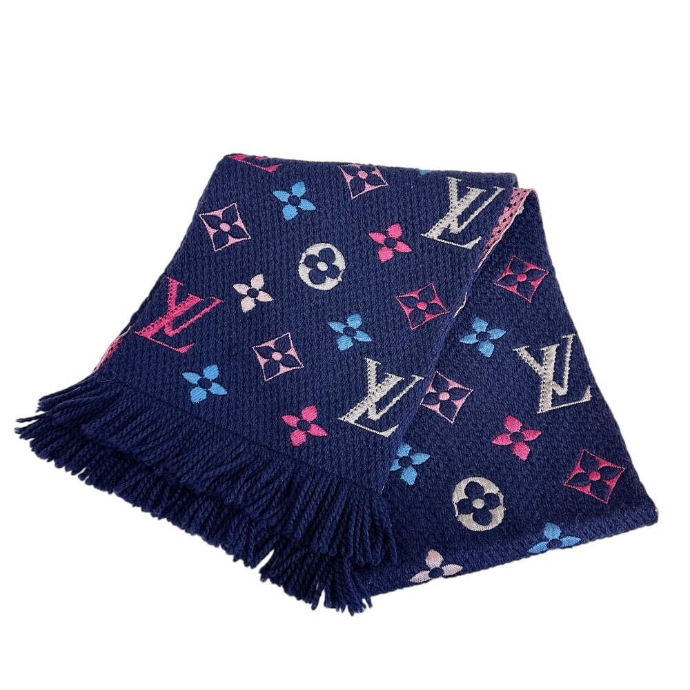 ルイヴィトン LOUIS VUITTON マフラー レインボーモノグラム エシャルプ ロゴマニア M70899 ネイビー