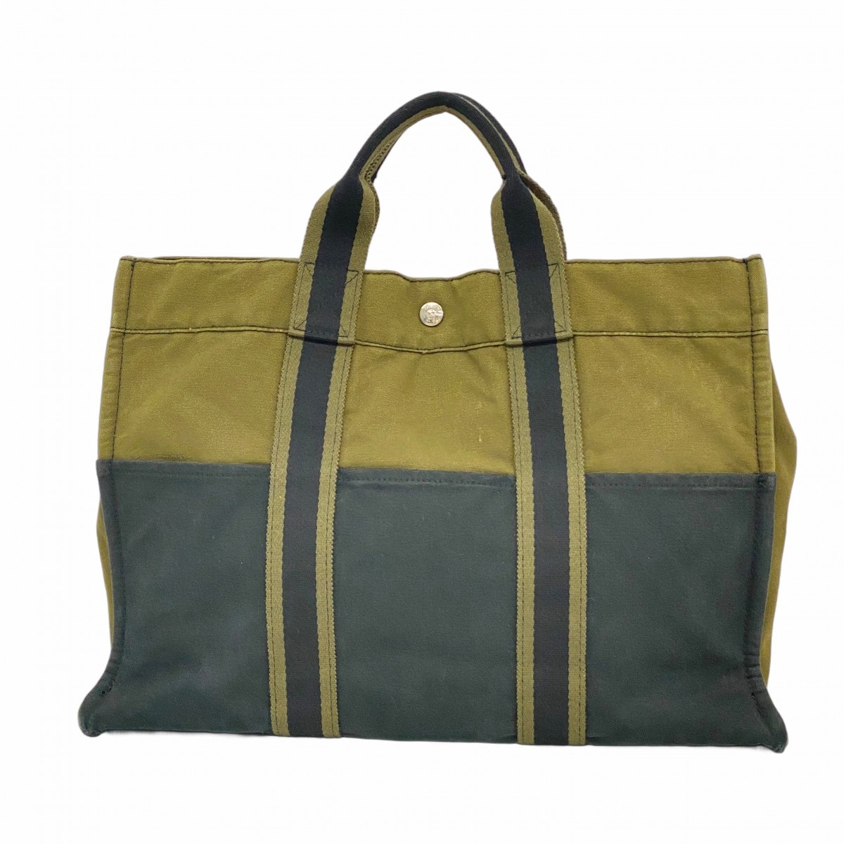 ★SALE【6fa1424-k】エルメス トートバッグ フールトゥMM キャンバス ブラック カーキ シルバー金具【中古】レディース