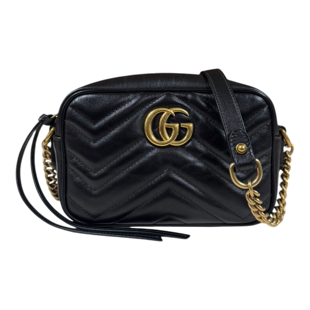 グッチ GGマーモント ショルダーバッグ レザー 448065 ブラック レディース GUCCI  中古