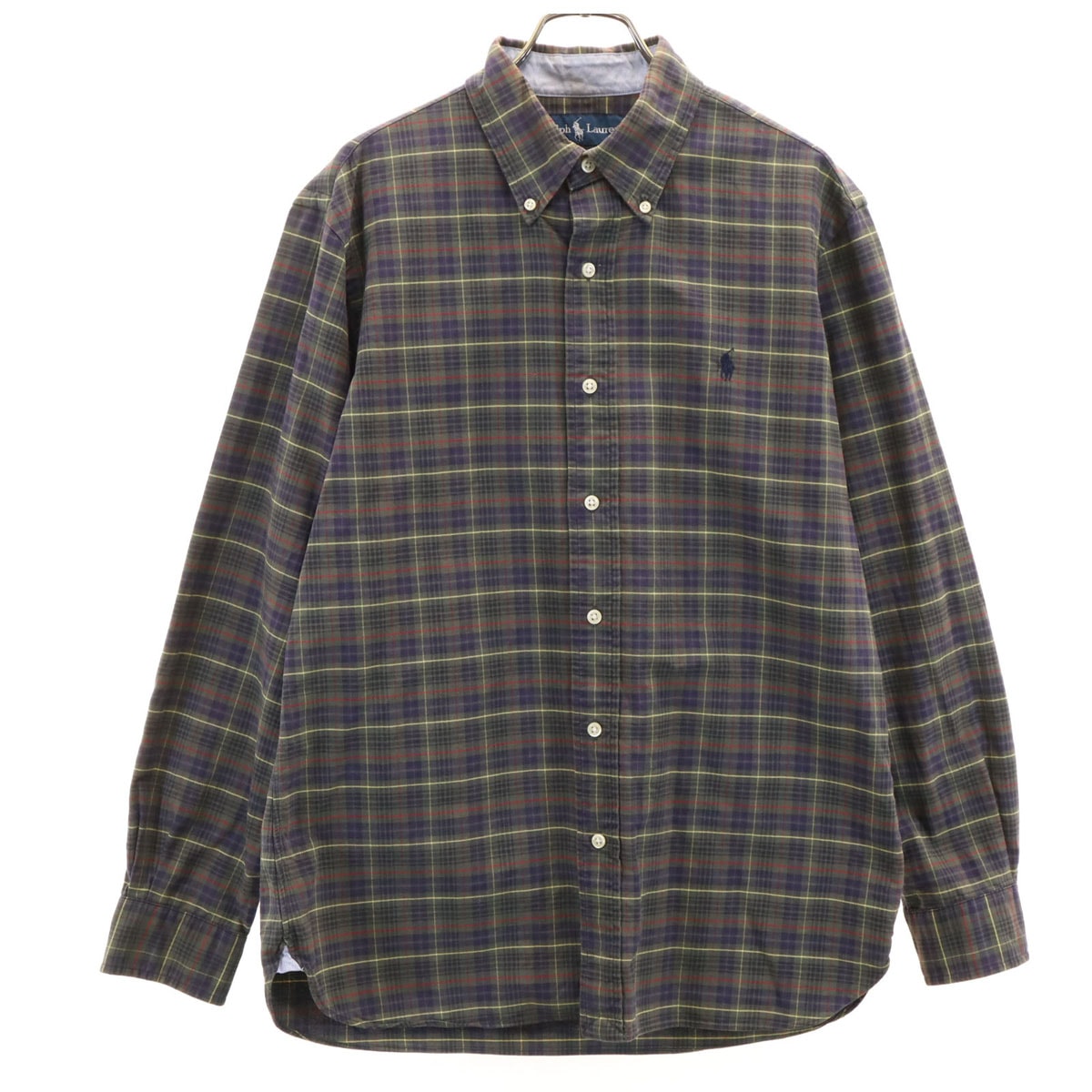 RALPH LAUREN ラルフローレン チェック柄 長袖 ボタンダウンシャツ L オリーブ CUSTOM FIT
