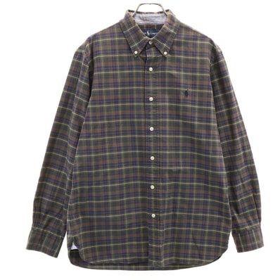 RALPH LAUREN ラルフローレン チェック柄 長袖 ボタンダウンシャツ L オリーブ CUSTOM FIT
