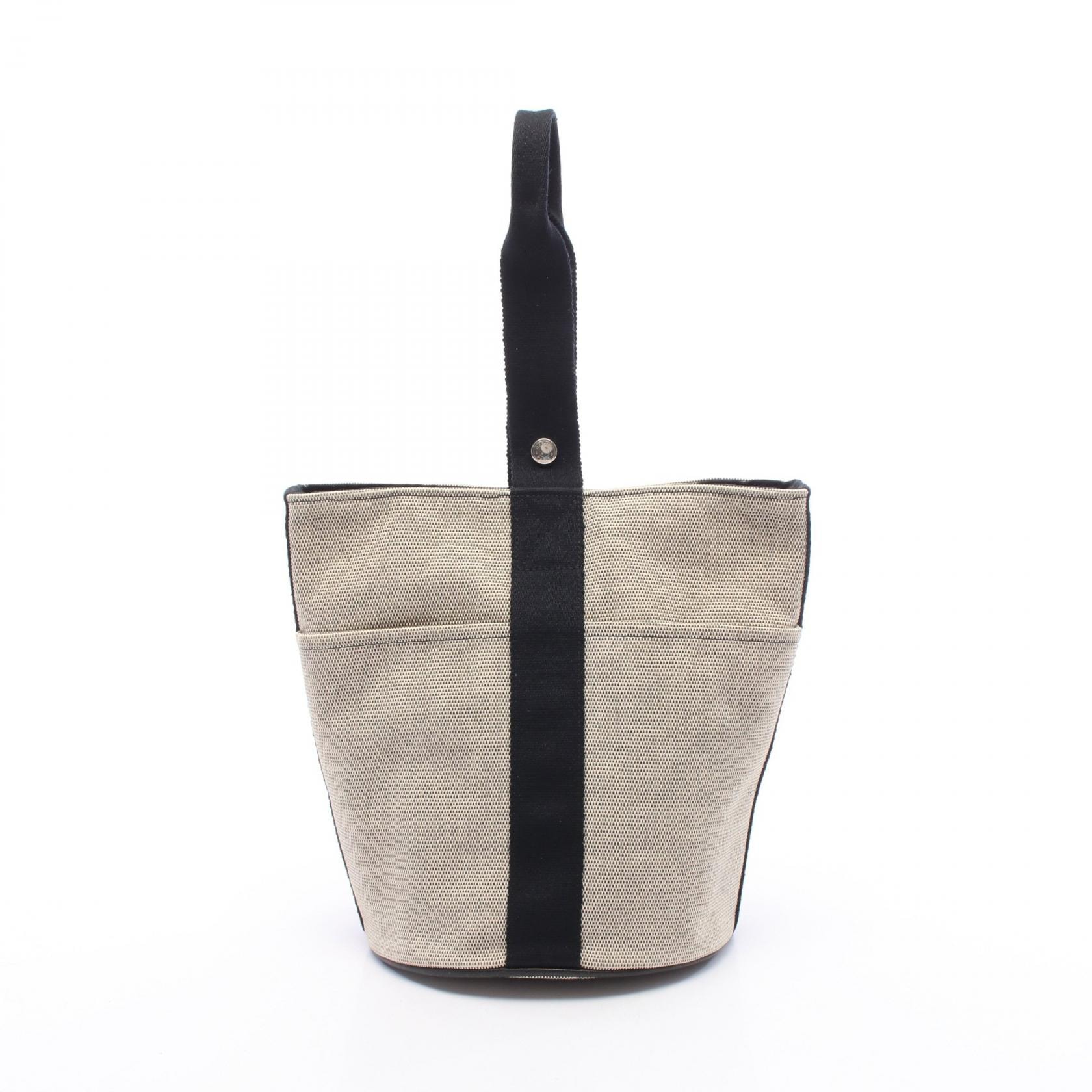 エルメス HERMES サクソーMM ハンドバッグ バッグ キャンバス トワルアッシュ トワルアッシュ ベージュ レディース ベージュ系 / ブラック系 【中古】