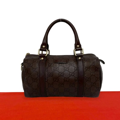 GUCCI グッチ シマ GG 柄 刻印 レザー ハンドバッグ ブラウン
57121