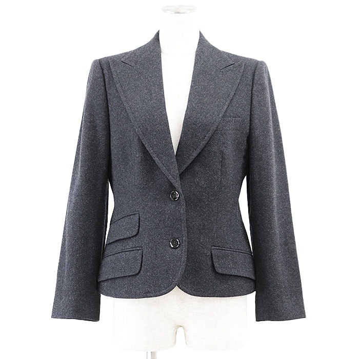 SALE【極美品】DOLCE&GABBANA ドルチェアンドガッバーナ テーラードジャケット レディース サイズ 44 2B ウールフランネル ストレッチ ショートレングス ピークドラペル チェンジポケット レオパードライニング チャコール イタリア製