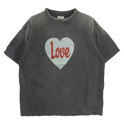SAINT MICHAEL セントマイケル SM-HR8-0000-001 HEART LOVE SS TEE ハート ラブ プリント クルーネック カットソー Tシャツ チャコール系 M【中古】