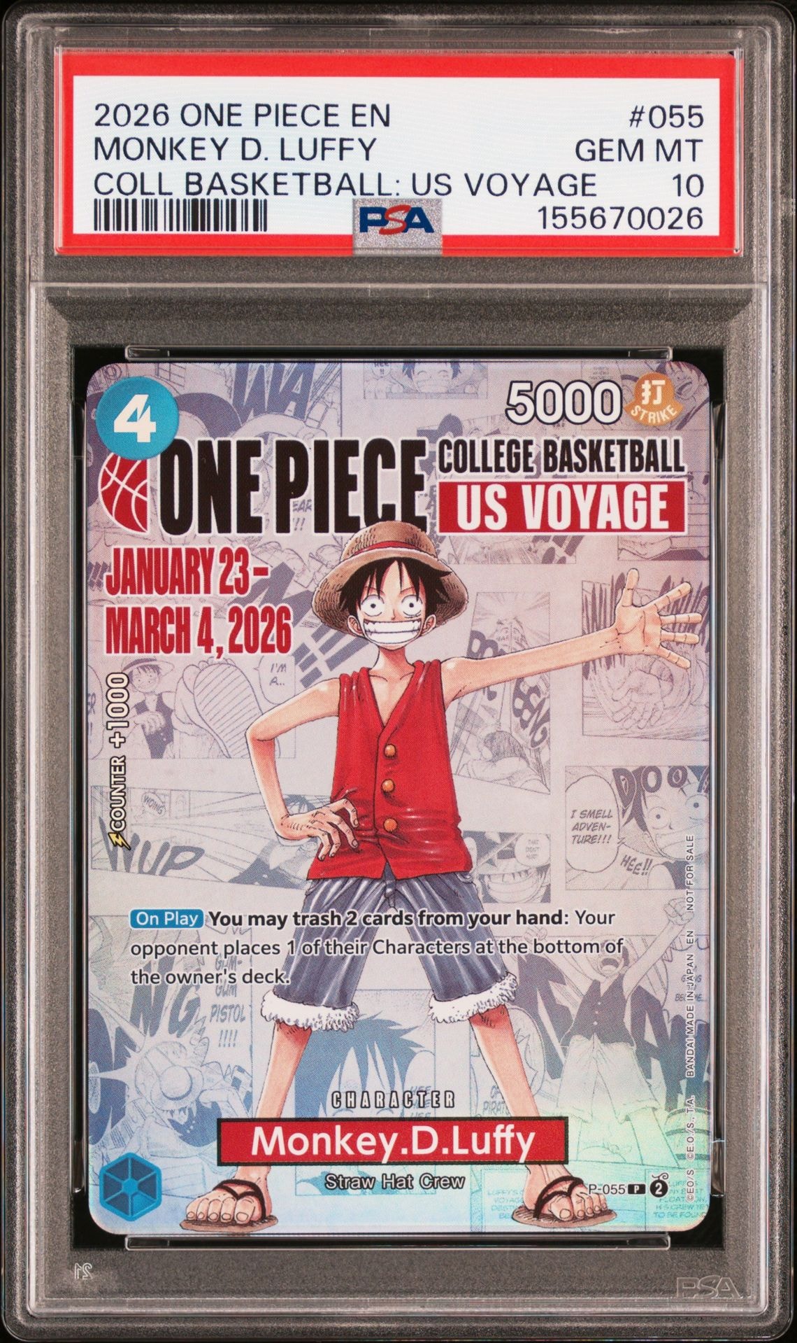 モンキー・D・ルフィ:P (開封済) [P-055]【英語版】(プロモーションカード「ワンピース カレッジ バスケットボール:USボヤージュ」)