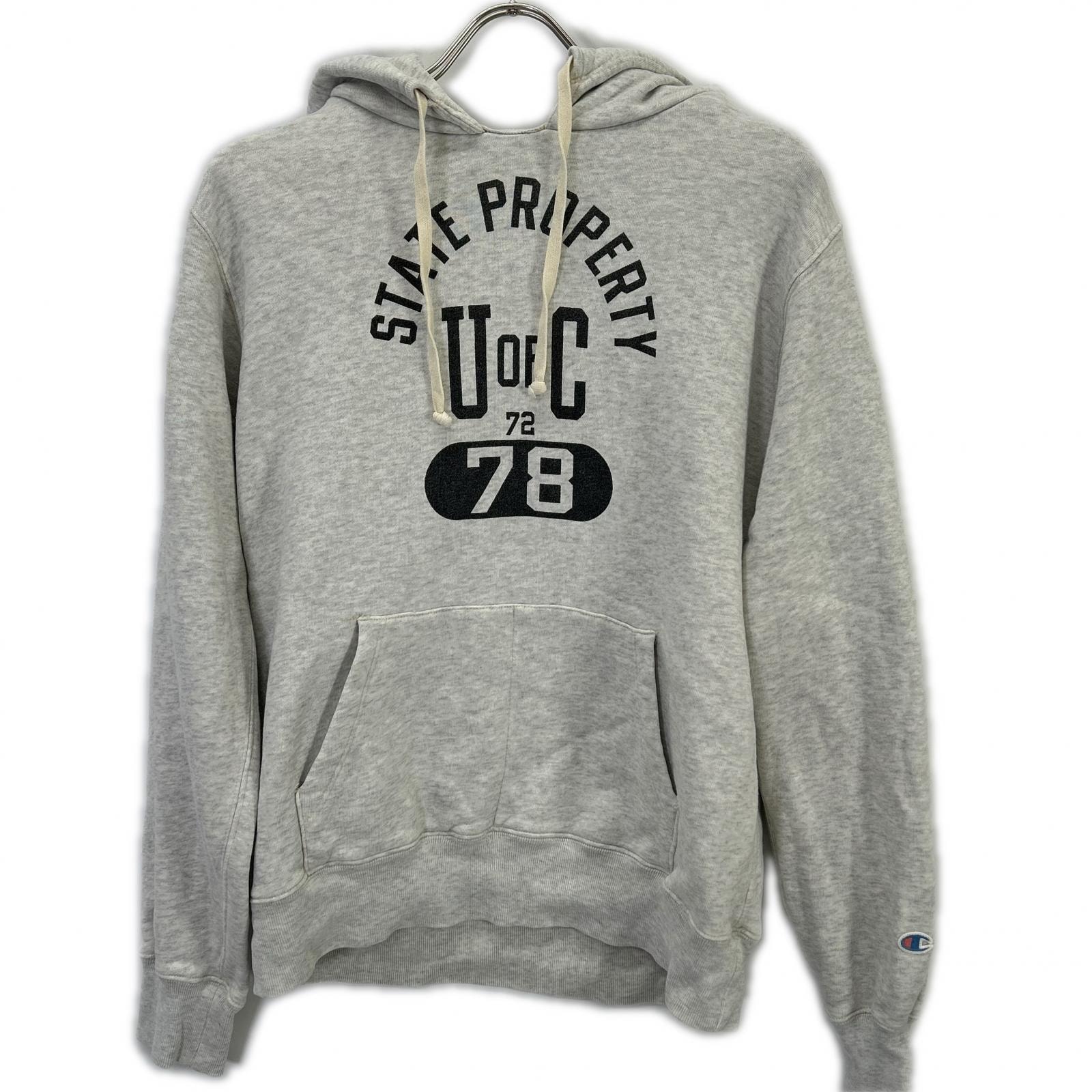 チャンピオン グレー 復刻ランタグ カレッジロゴ 後付けフード パーカー L