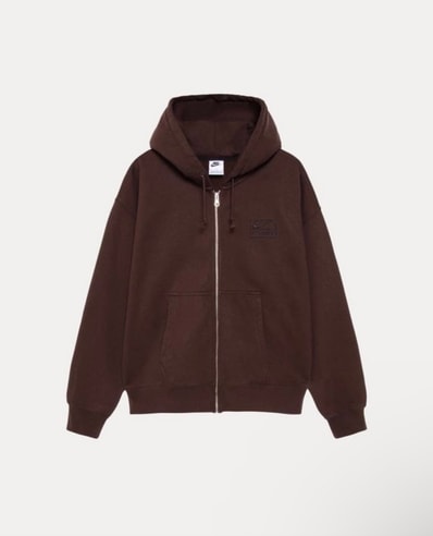 Stussy x Nike Stone Washed Fleece Zip Hoodie "Dark Cinder" (US Size) FJ9175-261