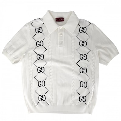 GUCCI グッチ ポロシャツ GG トップス 服 アパレル L 747086 ホワイト 白 ブラック 黒 コットン メンズ 春 夏 美品【中古品】