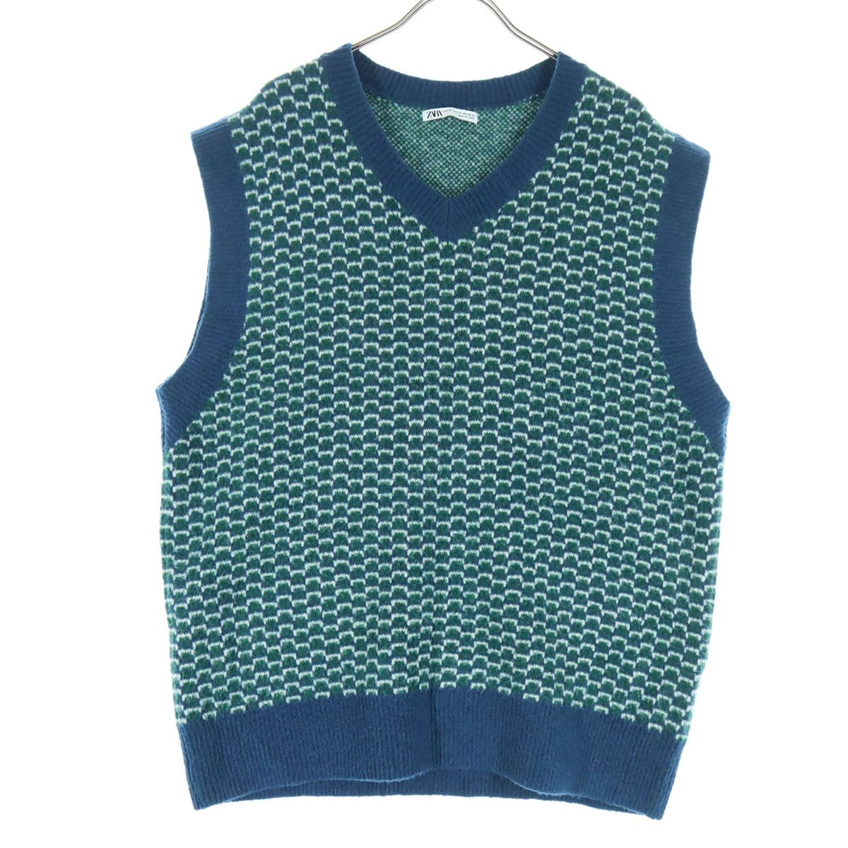 美品 ZARA ザラ ノースリーブ Vネック ニットベスト M グリーン