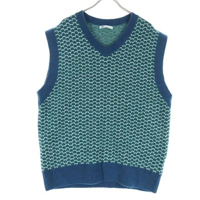 美品 ZARA ザラ ノースリーブ Vネック ニットベスト M グリーン