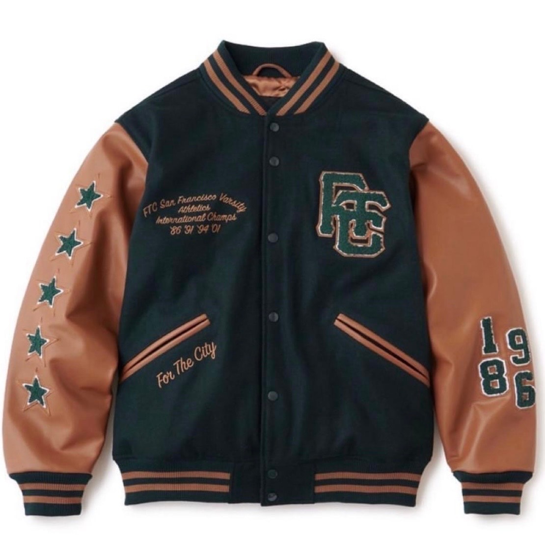 FTC SF VARSITY JACKET ダークグリーン ブラウン L