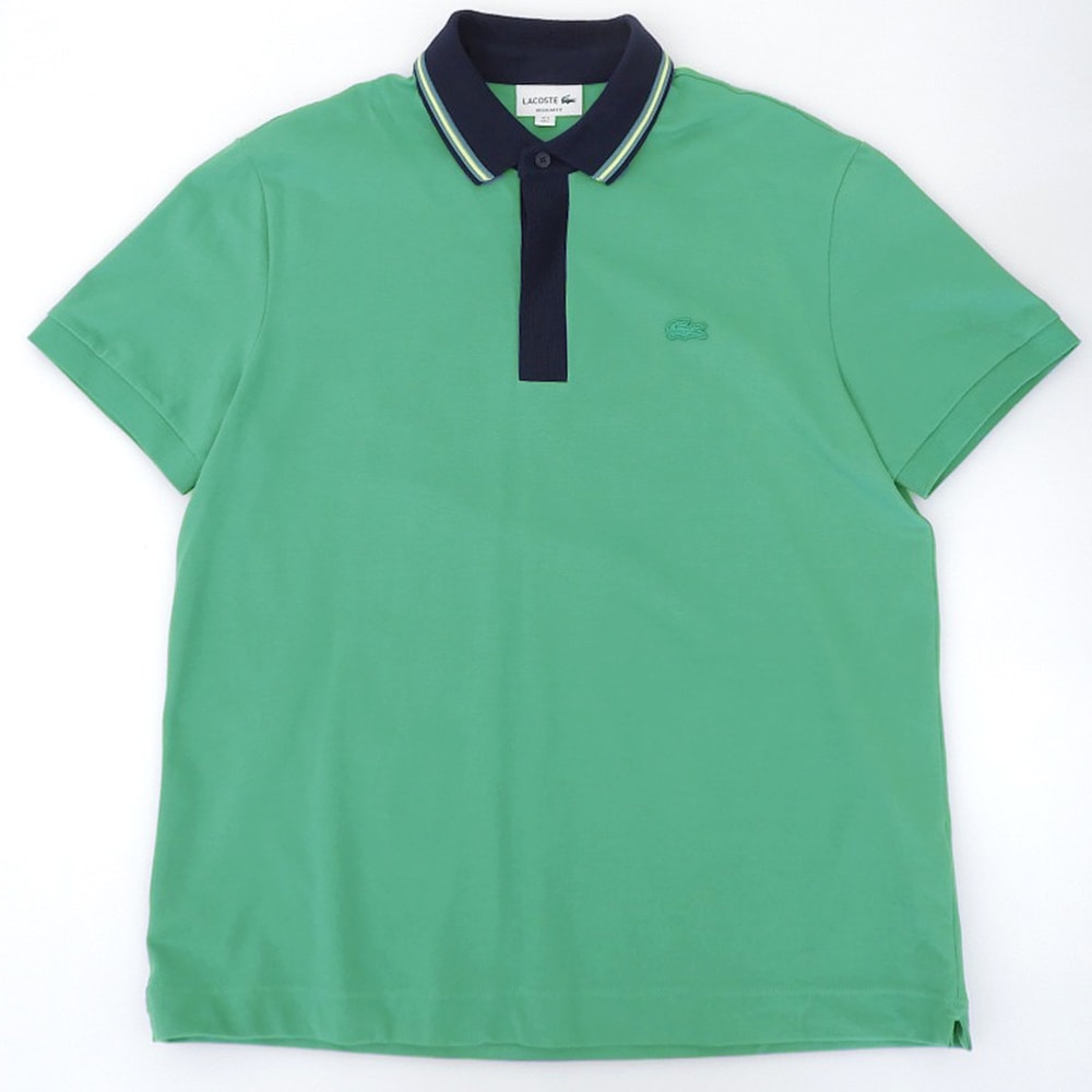 ラコステ 美品 コットン混 ボーダーカラー 1933 ポロシャツ トップス メンズ グリーン L PH6238 L