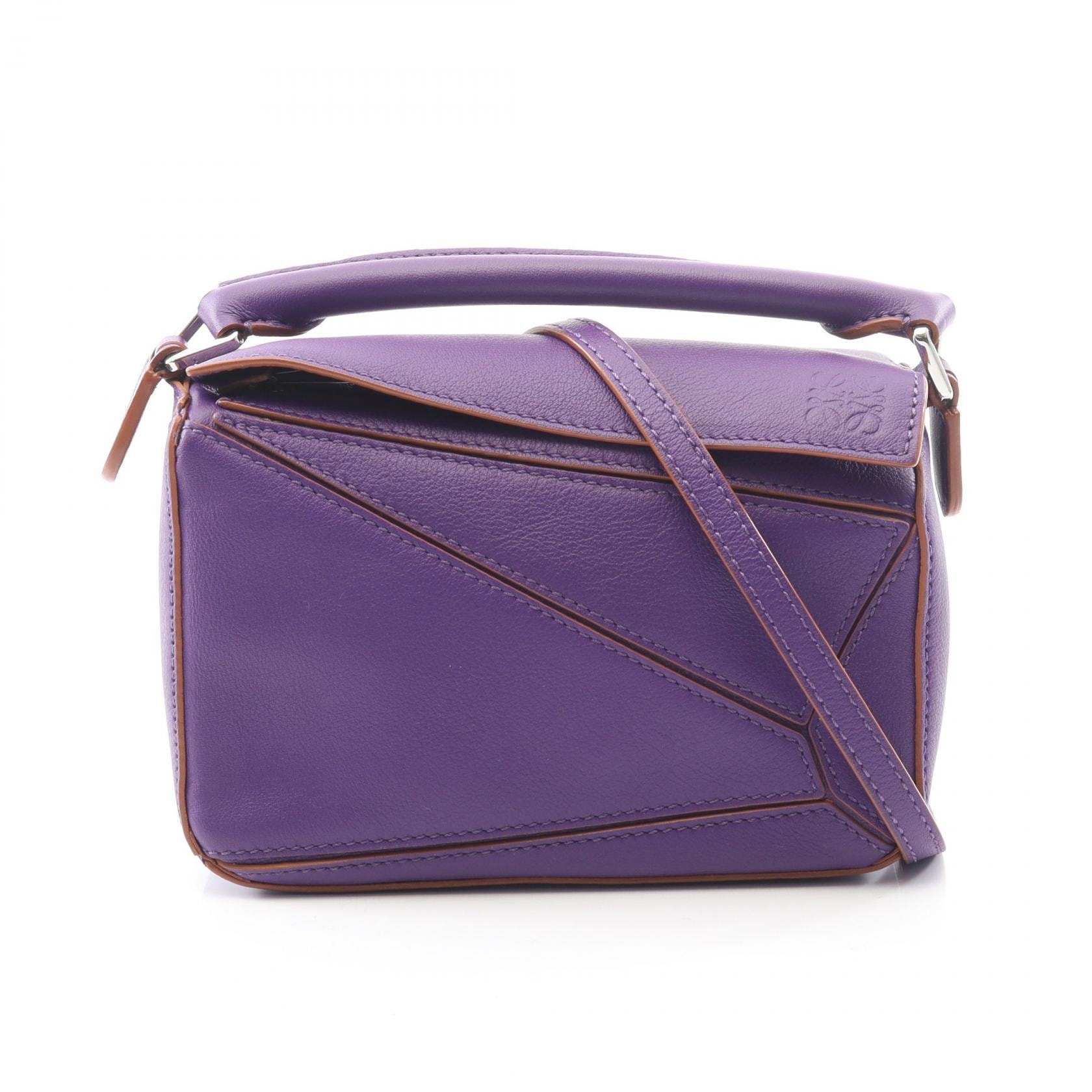 ロエベ LOEWE パズルエッジ ミニ ハンドバッグ バッグ レザー レディース パープル系 【中古】