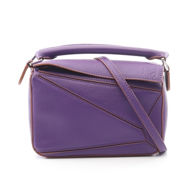 ロエベ LOEWE パズルエッジ ミニ ハンドバッグ バッグ レザー レディース パープル系 【中古】