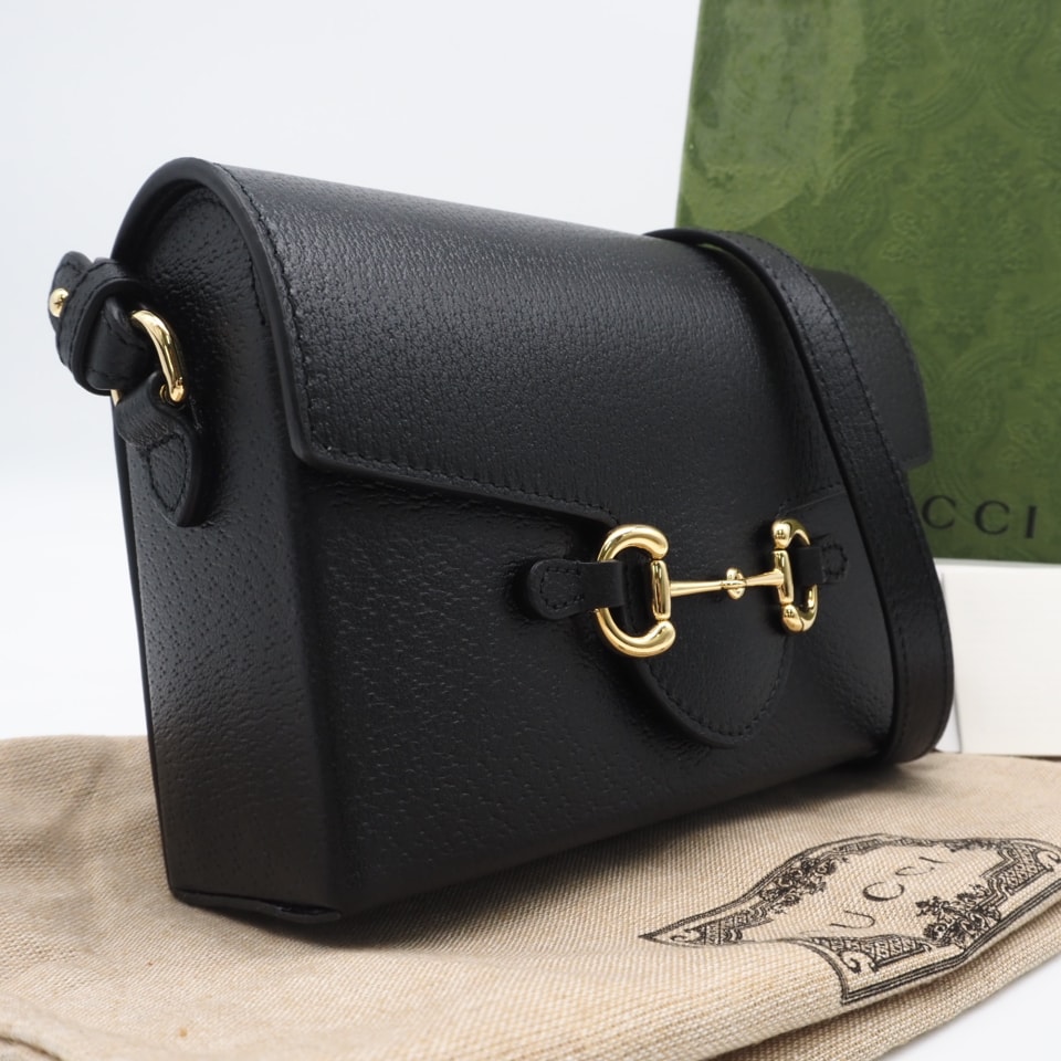 極美品 GUCCI グッチ レザー グッチ ホースビット 1955 732314 ショルダーバッグ ブラック レザー レディース