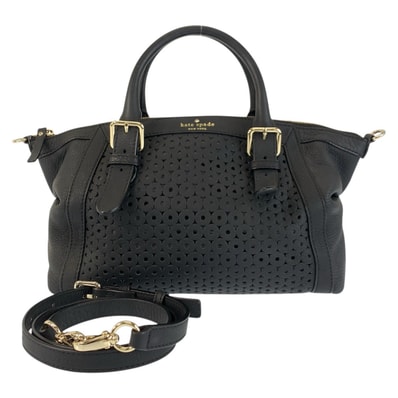 美品 Kate Spade ケイトスペード マーサーアイル スモールスローン ブラック 黒 ゴールド金具 レザー ハンドバッグ ショルダーバッグ 2way 601006 【中古】