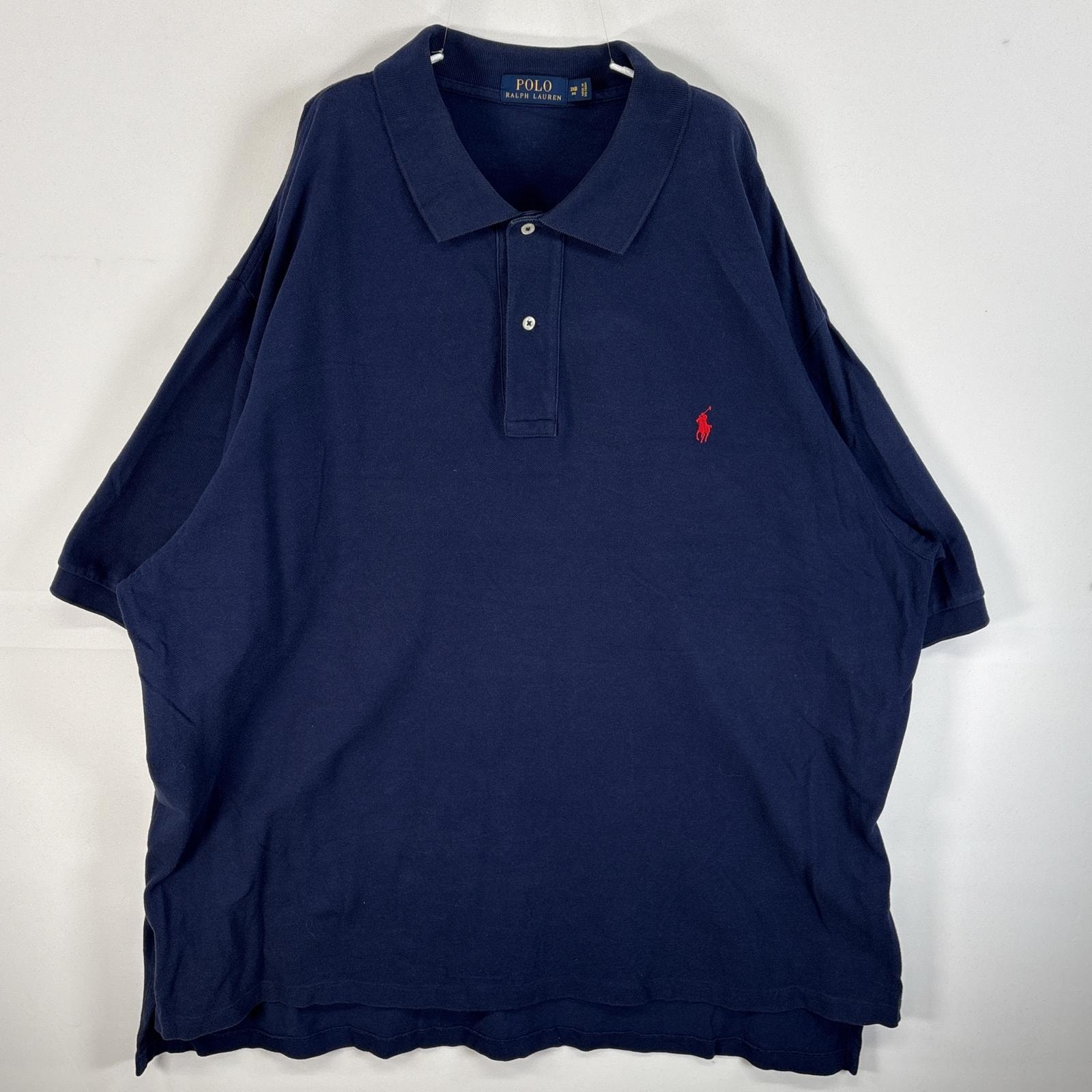 古着 ポロ・ラルフローレン POLO RALPH LAUREN 鹿の子 半袖 ポロシャツ ワンポイント ロゴ 刺繍 大きいサイズ 2ボタン 3XB  ネイビー 無地 メンズ