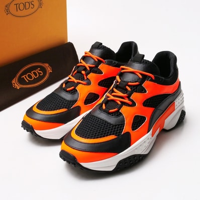 ■未使用品■TOD’S トッズ Modello Active Sportivo 57B スニーカー サイズ7 1/2 靴 ローカット レザー メッシュ オレンジ / ブラック イタリア製 20250421/RA4189