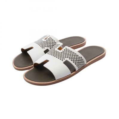 エルメス HERMES イズミール サンダル 靴 レザー ホワイト メンズ ホワイト系 / カーキ系 【中古】