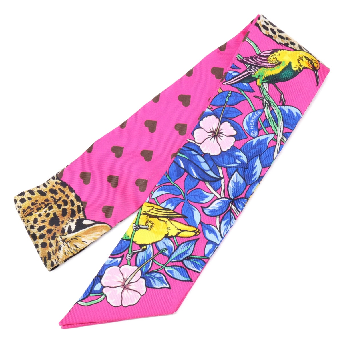 エルメス 【美品】H063513S 20 JUNGLE LOVE LOVE ジャングルラブラブ シルク ツイリー