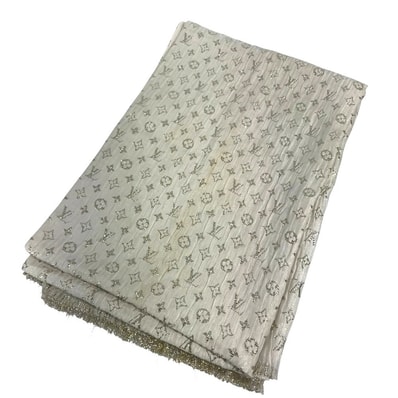 ルイヴィトン LOUIS VUITTON エトール モノグラム ソー グリッター M73939 モノグラム ラメ 総柄 ストール マフラー フリンジ ショール シルク ライトベージュ系
