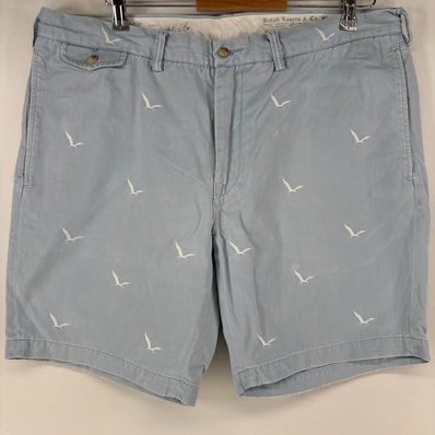 古着 ポロバイラルフローレン Polo by Ralph Lauren ショートパンツ チノパン ジップ ハーフパンツ w38 水色 総柄 メンズ