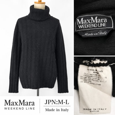 イタリア製★MAX MARA/マックスマーラ★アルパカ混タートルネックニットセーター【レディースM-L程度/黒/black】Tops/sweater/knit◆BJ149-c