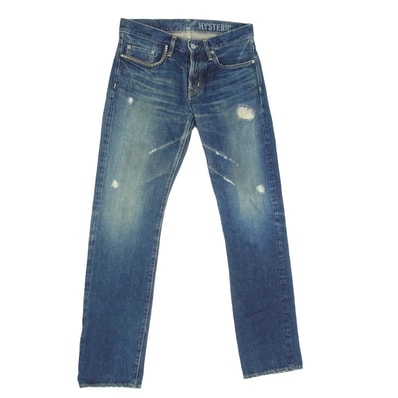 HYSTERIC GLAMOUR ヒステリックグラマー デニムパンツ 0243AP16 RW CLASH加工 スタッズ クラッシュ加工 ストレート デニムパンツ インディゴブルー系 29【中古】