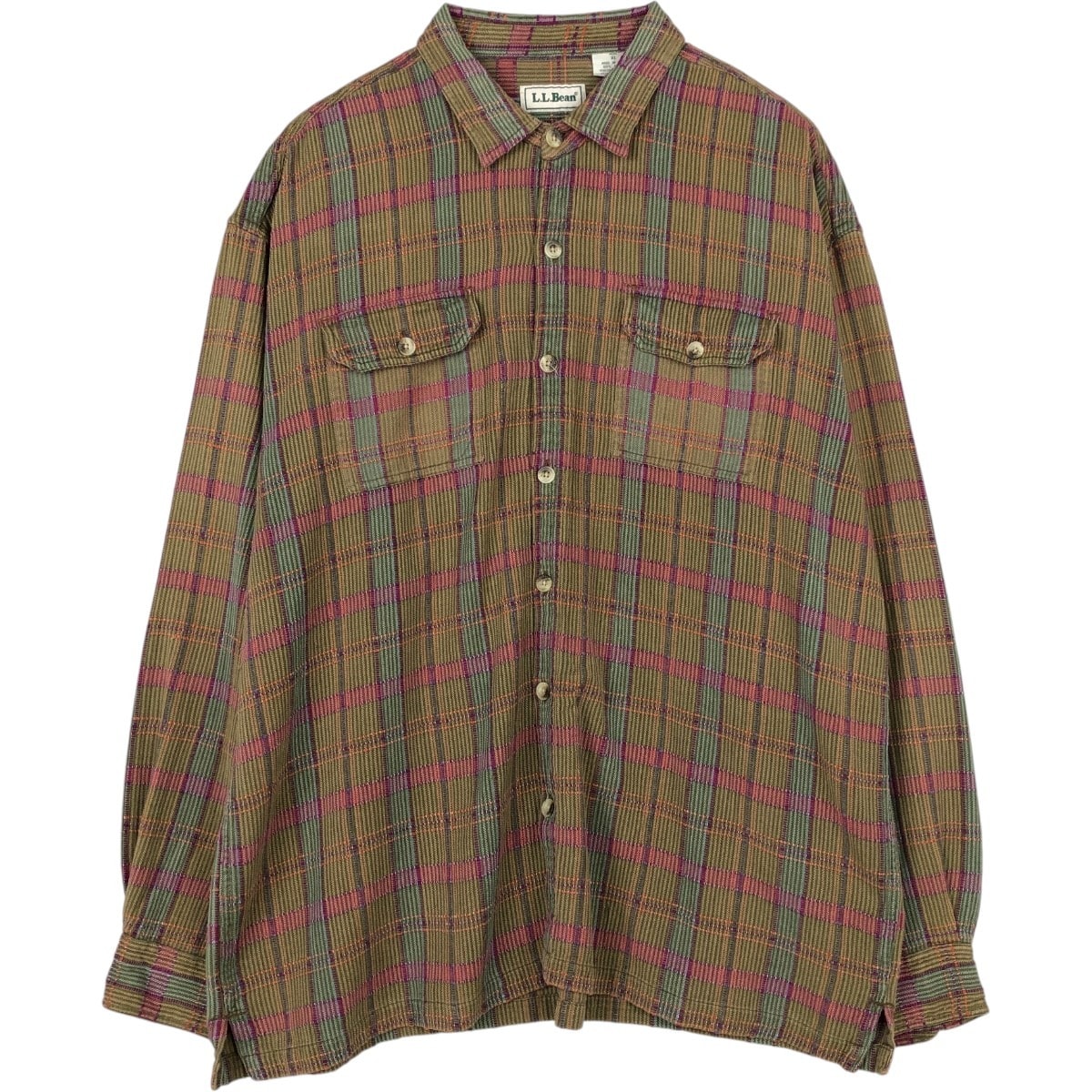 古着 90~00年代 エルエルビーン L.L.Bean ヴィンテージ チェック柄 スタンドカラーシャツ メンズXL相当/eaa667889