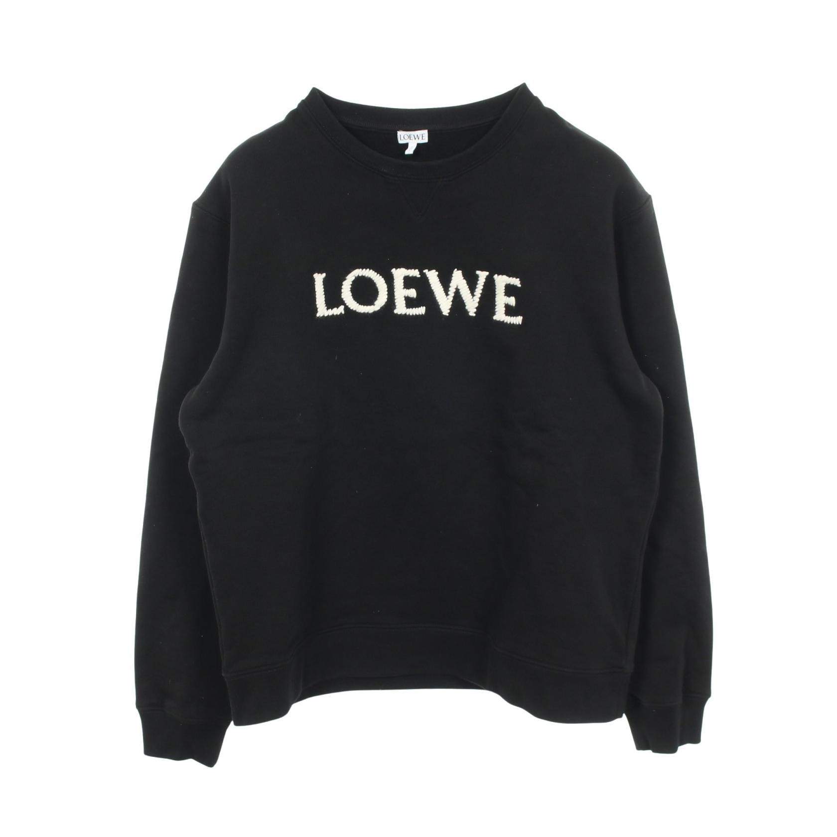 ロエベ LOEWE レギュラーフィットトレーナー ロゴ刺繍 クルーネック スウェット 衣料品 トップス コットン メンズ ブラック系 【中古】