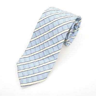 【中古】ジョルジオアルマーニ GIORGIO ARMANI 三つ折り シルク ストライプ柄ネクタイ ライトブルー【メンズ】