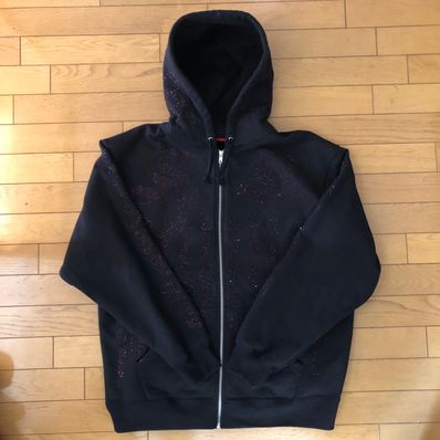 Supreme Rhinestone Zip Up Hooded Sweatshirt "Black"