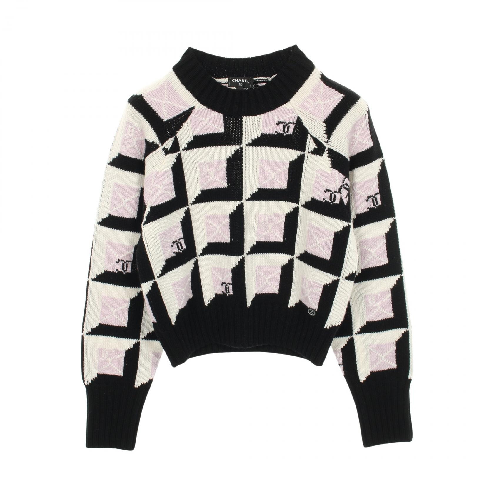 シャネル CHANEL ココマーク ニット 衣料品 トップス カシミヤ レディース ブラック系 / ホワイト系 / パープル系 【中古】