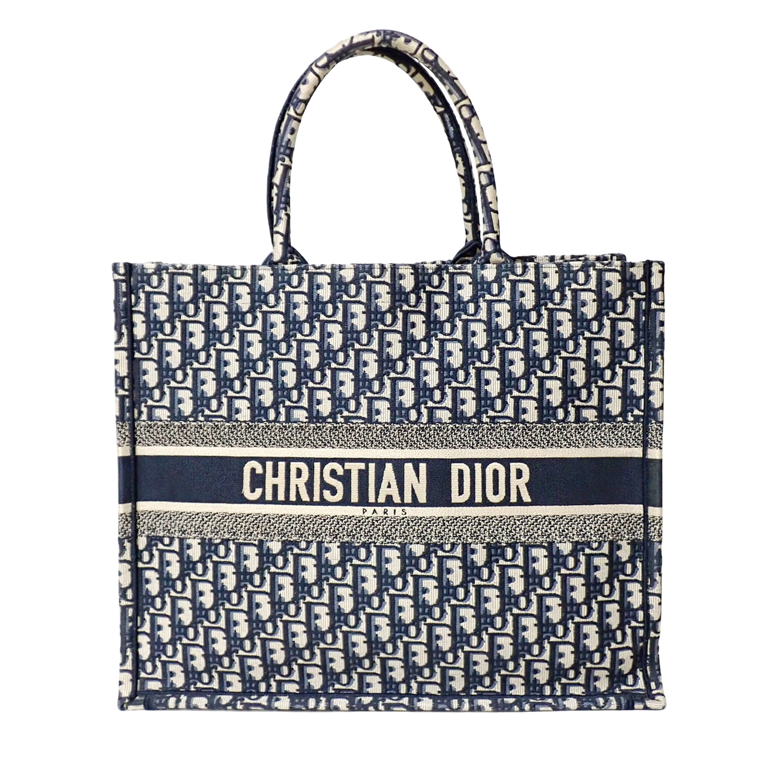美品 DIOR ディオール  BookTote ブックトート ラージ オブリーク エンブロイダリー  M1286ZRIW_M828  ネイビー  レディース トートバッグ