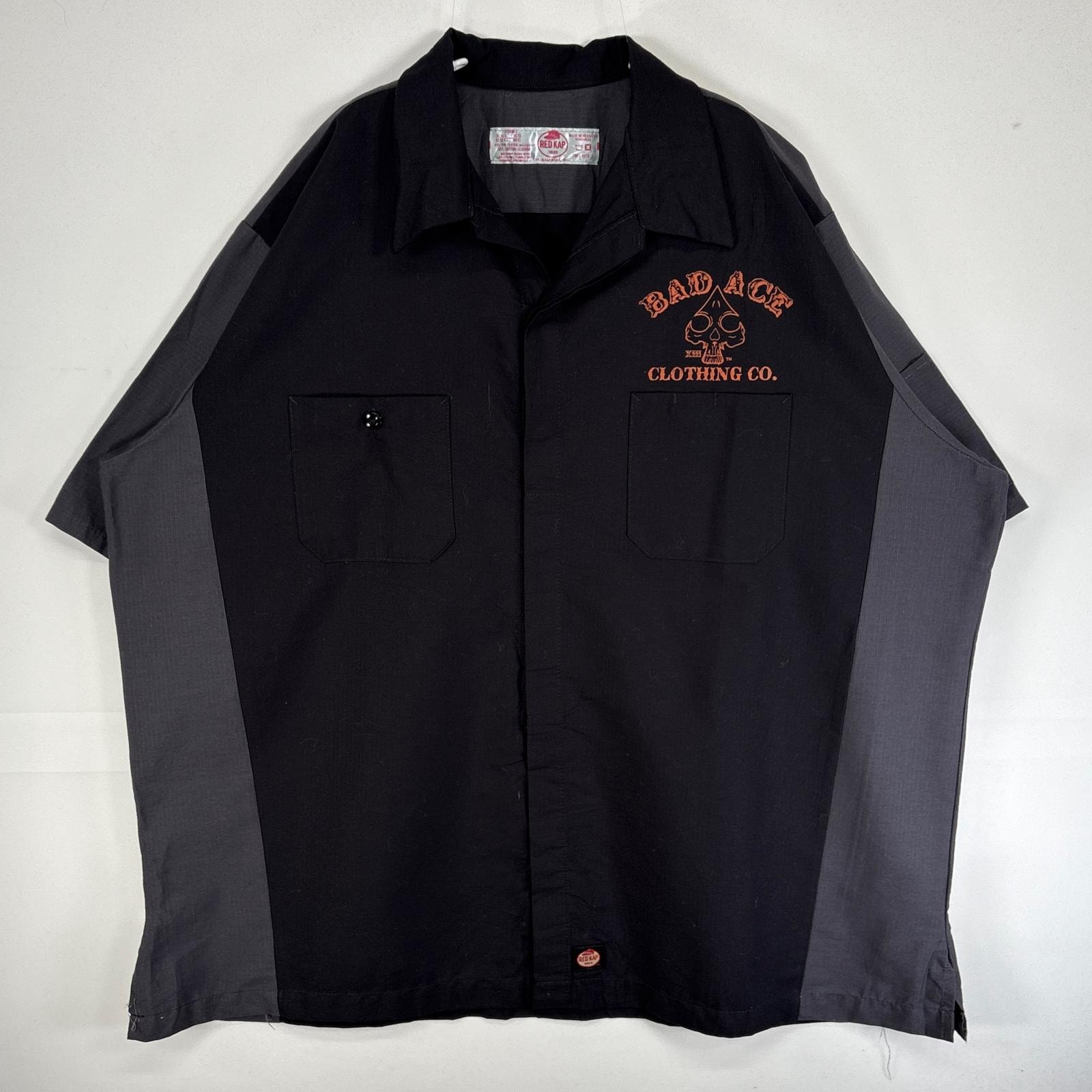 古着 レッドキャップ RED KAP 半袖シャツ 両面 プリント ワーク リップストップ 大きいサイズ 14041  ブラック ツートン メンズ