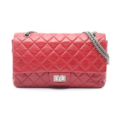 シャネル CHANEL 2.55 マトラッセ マキシ Wフラップ アンティークシルバー金具 ショルダーバッグ バッグ カーフ(牛革) レディース レッド系 【中古】