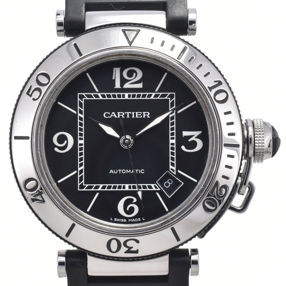 カルティエ CARTIER W31077U2 パシャ シータイマー SS/ラバー ブラック 自動巻き メンズ 良品 腕時計 R#148201