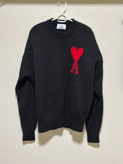 AMI PARIS Merino Wool Felt Sweater #1 "Black & Red"
