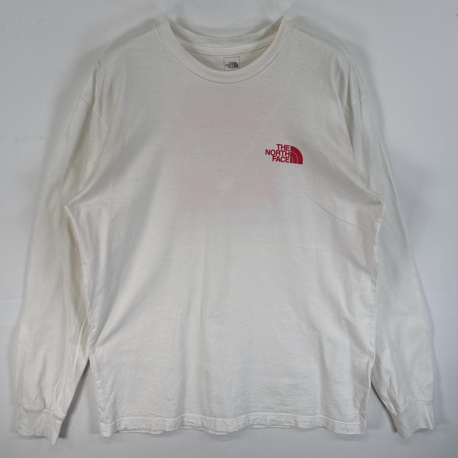古着 ザ・ノースフェイス THE NORTH FACE 長袖Tシャツ 両面 ラバープリント クルーネック M  ホワイト メンズ