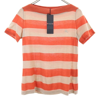 未使用 BURBERRY LONDON バーバリーロンドン 三陽商会 日本製 ボーダー 半袖 ボートネック カットソー 2 オレンジ系 タグ付き